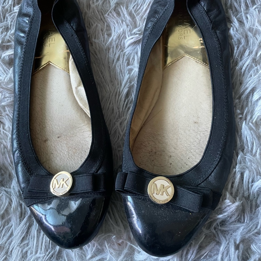 Michael Kors Black Flats with Gold Logo